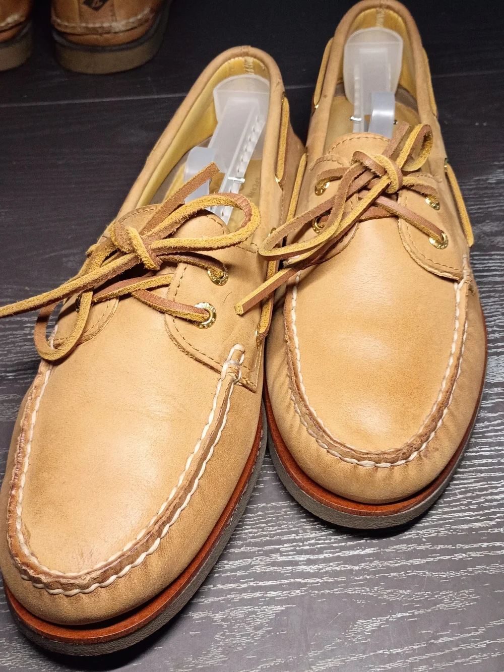 Sperry GOLD CUP Men's 9.5M Light Tan Leather Moc Toe 2-Eye Boat Shoes. NEW